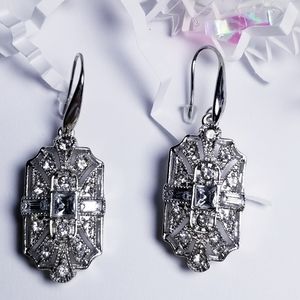 Vintage Vibe Deco Art Silver Earrings and CZ